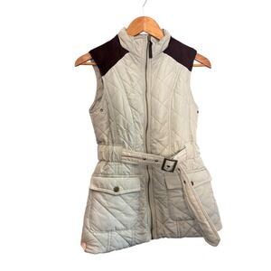 MARFINNO Quilted Belted Vest Women Size 38 Beige Dark Brown Padded Full Zip